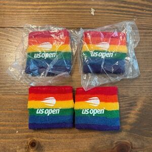 US Open Tennis Sweatband Wrist Bands‎ Rainbow  TWO PAIR NEW